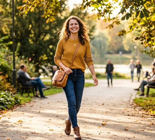 Idősebb pár kéz a kézben sétál egy parkban